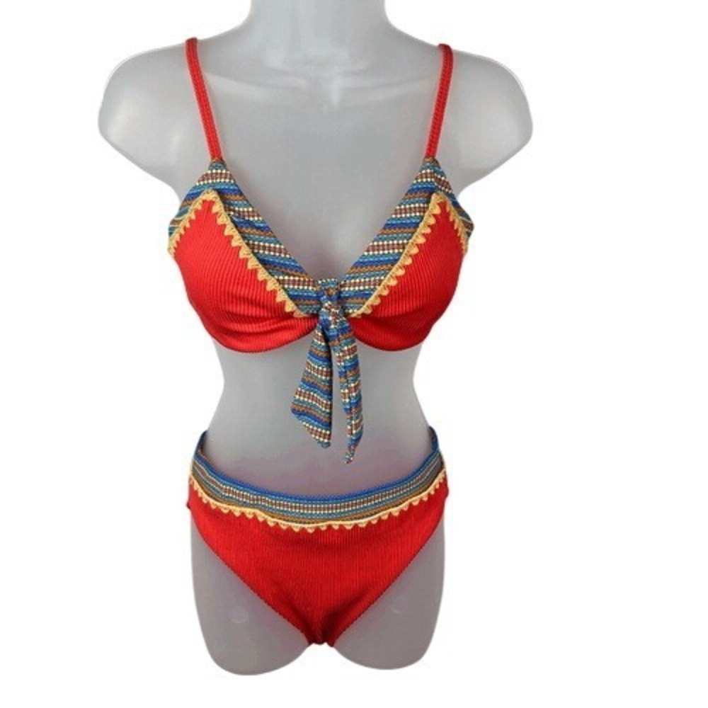 Swimsuits For All Red Aztec Bikini Set 4